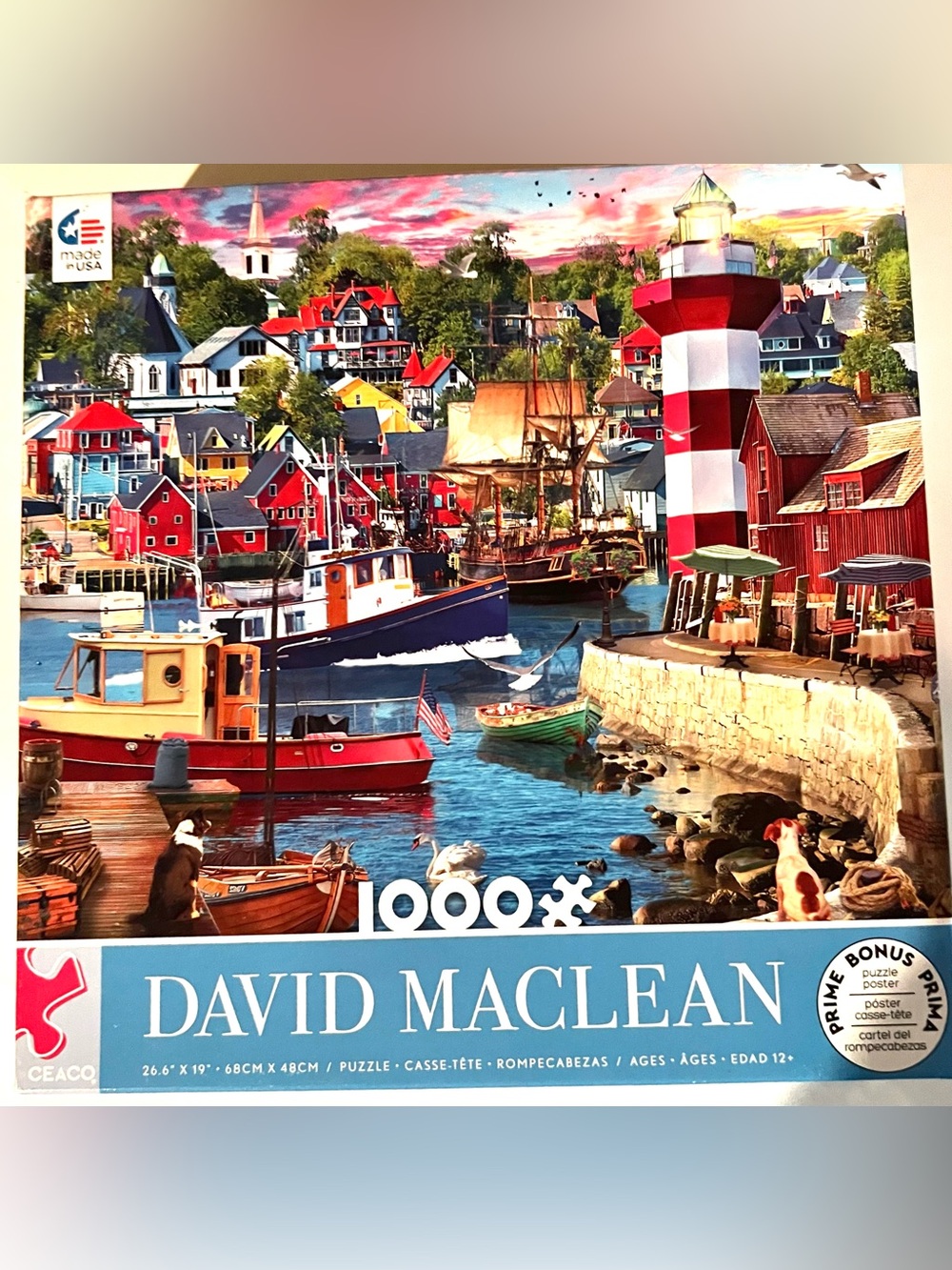 Ceaco jigsaw puzzle;  Lighthouse Harbor by David Maclean;  1000 pcs. Complete.
